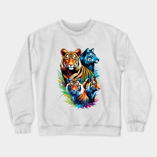 Tiger Symphony: A Kaleidoscope of Feline Majesty Crewneck Sweatshirt